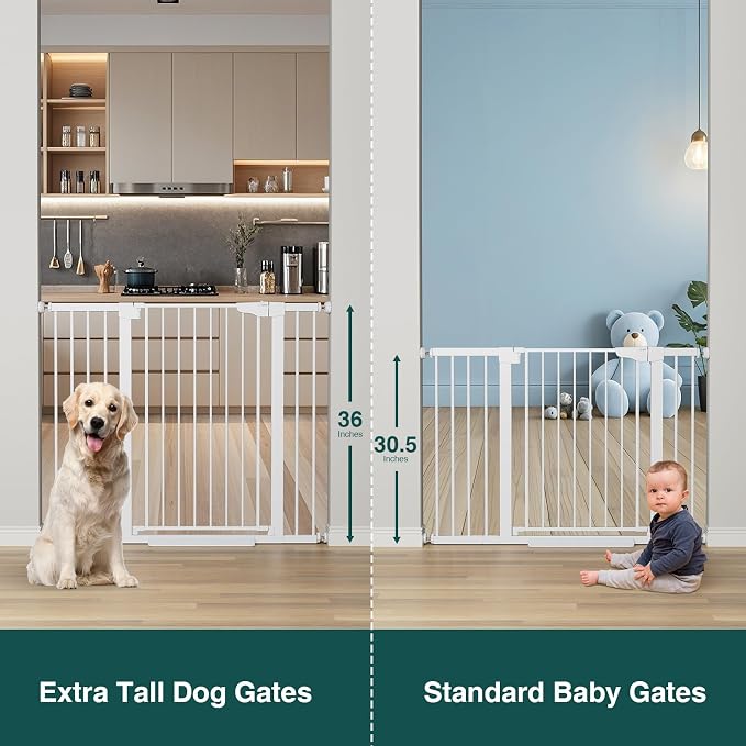 Cumbor 36" Extra Tall Baby Gate for Stairs, 29.7-48" Wide Dog Gates for Doorways, Auto Close Safety Gate for Babies and Pets, Easy Install, Pressure Mounted, Fits Doorways, Stairs, Entryways, White
