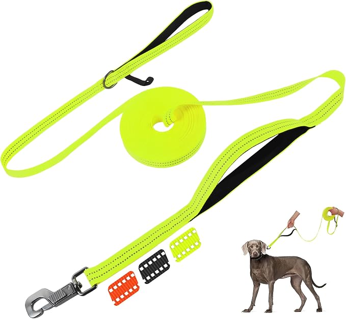 Fida Obedience Recall Training Agility Lead, 30FT Long Dog Leash, Yellow | 33FT & 50FT, Traffic Handle, Soft Padded, Reflective for Night Safety, Durable Nylon Dog leash for Small Medium Large Breeds