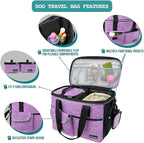 PetAmi Dog Travel Bag Organizer, Pet Travel Kit with 2 Food Containers & 2 Collapsible Dog Bowls, Pet Supplies Tote with Luggage Sleeve, Weekend Road Trip Camping Essentials, Purple, Medium