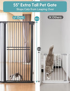 No Pawblems 55" Extra Tall Pet Gate, 29"-40" Wide Tall Dog Gate, Black | No Drilling Pressure Mounted, 1.37" Narrow Bar Spacing, Auto Close Tall Cat Gate for Doorway Hallway, One-Hand Operation