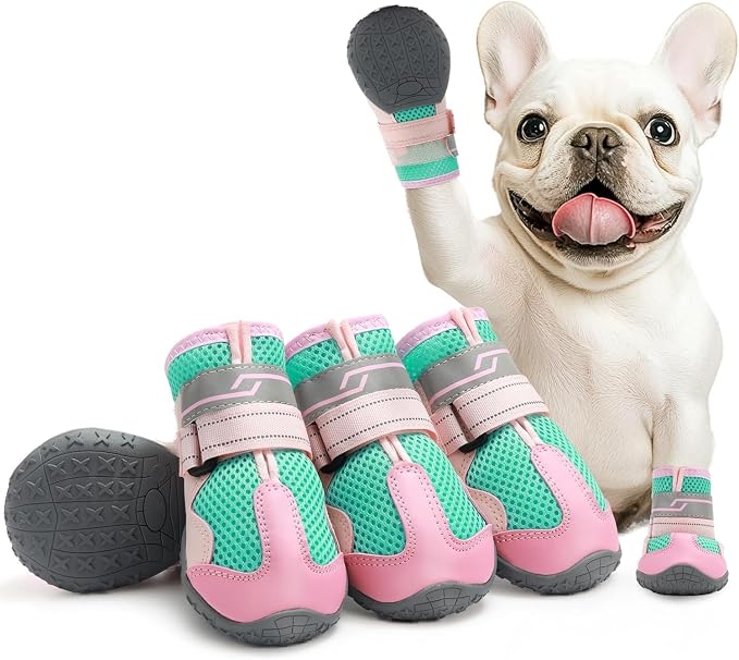 Dog Shoes for Large Dogs, Anti-Slip Dog Boots for Winter Snow, Hot Pavement, Dog Booties & Paw Protectors Pink Size 7