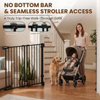 Mumeasy 36" Tall Baby Gate for Stairs, 29.5-43.3" Expandable Hardware Mounted (Drill Needed), Removable No Bottom Bar Dog Gate, Auto Close Wide Walk Thru Safety Gate for Doorways, Pets& Toddlers,Black