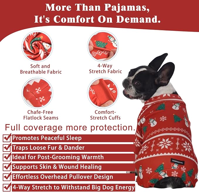 Dog Pajamas Lightweight Dog Onesies Soft Stretchy Tiny Outfit Clothes for Small Medium Large Puppy Pjs Clothes Doggie Cat Pet Boys Girls Outfit (Small (5-10lb), Christmas Pattern)