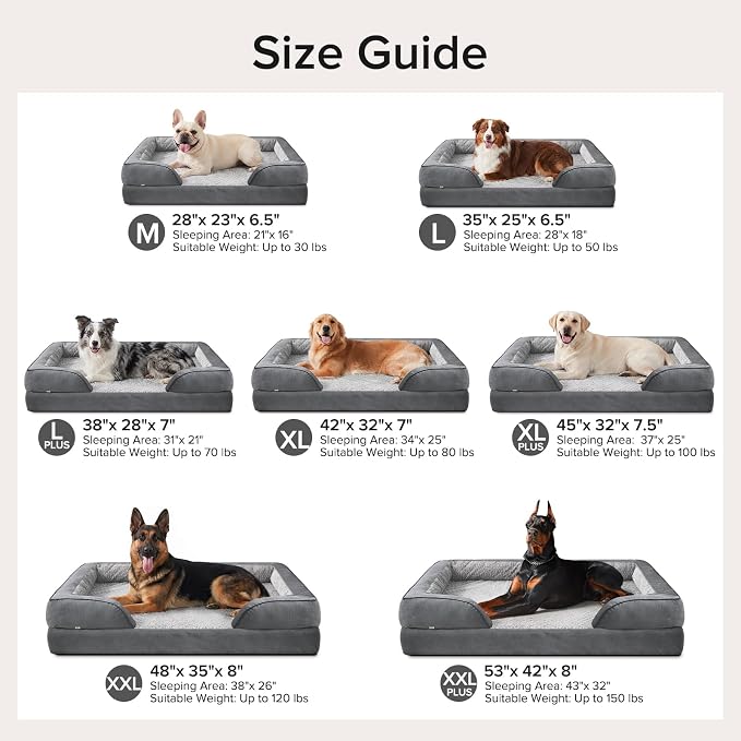 INVENHO L Plus Orthopedic Dog Bed for Large Dogs, Washable Dog Sofa with Egg-Crate Foam, Waterproof Lining and Non-Skid Bottom