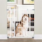 Carlson 36" Extra Tall Walk Through Dog Gate for Doorways & Bottom of Stairs, Metal Pet Gate with Small Pet Door, Expands 29.5”–36.5”, White