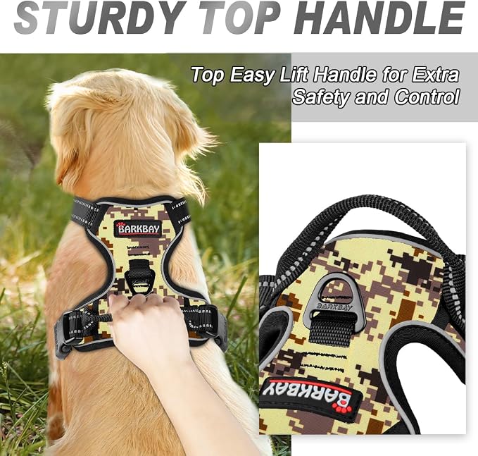 BARKBAY No Pull Dog Harness Front Clip Heavy Duty Reflective Easy Control Handle for Large Dog Walking(Desert camo,L)