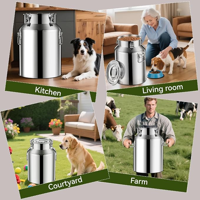 Newget 21lb Stainless Steel Dog Food Storage Container with Scoop | Airtight Seal, Hangable Lid for Easy Access, Scoop Included, for Cat Food, Bird Seed, Rice, Grain, Pantry Storage