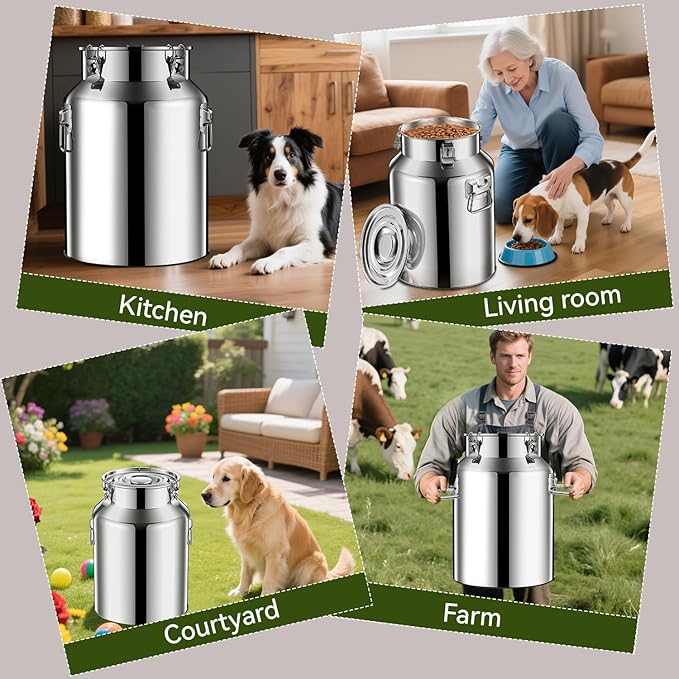 Newget 16lb Stainless Steel Dog Food Storage Container with Scoop | Airtight Seal, Hangable Lid for Easy Access, Scoop Included, for Cat Food, Bird Seed, Rice, Grain, Pantry Storage