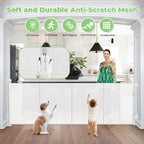 Reinforced 155" Extra Wide Retractable Baby Gate, Prevents Crawling Under | Indoor/Outdoor Retractable Dog Gate, Space-Saving, Easy to Use, Scratch-Resistant Mesh, Safety Lock, Easy Install, White