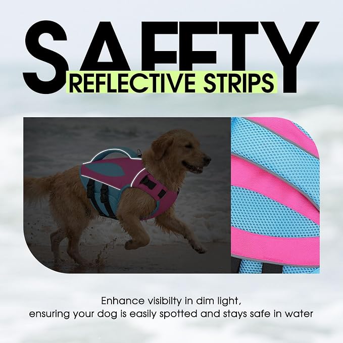 Small Dog Life Jacket, Reflective Dog Life Vest for Swimming, High Buoyancy Puppy Swimming Vest Lifesaver with Rescue Handle, Adjustable Pet Lifejacket for Pool Boating, Hot Pink S