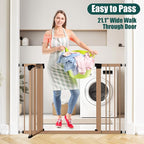 keny 29.7"-46" Baby Gate for Stairs, Auto Close Dog Gates for Doorways | Pressured Mounted No Drilling Pet Gate Extra Wide, Easy Walk Thru Stair Gate, 30" Tall, Brown