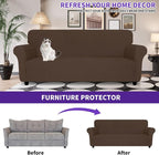 ZNSAYOTX Super Stretch Loveseat Covers (57"-70"), New Striped Love Seat Slipcover, Dogs Pet Friendly Anti-Slip Couch Protector Spandex Durable 2 Seater Fabric Sofa Cover (Coffee, Loveseat)