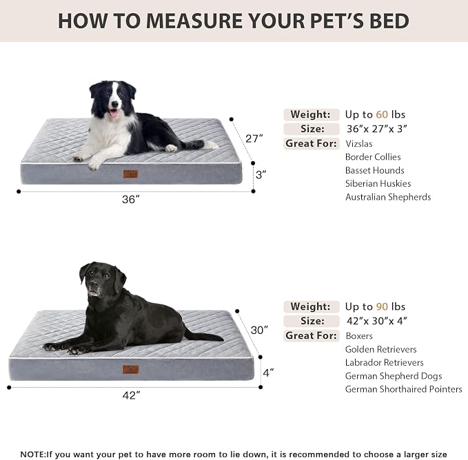 WNPETHOME Orthopedic XL Dog Beds Large Sized Dog, Waterproof Extra Large Dogs Bed with Removable Washable Cover, Multi-Needle Quilting Dogs Crate Bed