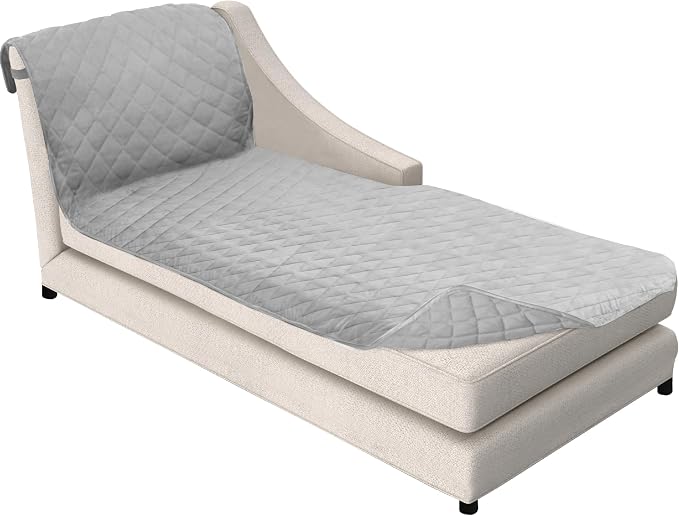 Sofa Shield® Couch Chaise Covers for Dogs, Reversible Furniture Protector with Strap, Stain and Tear Resistant Cushion Cover, 102x34 inch Seat, Machine Washable Slipcover Pets, Cats, Light Gray
