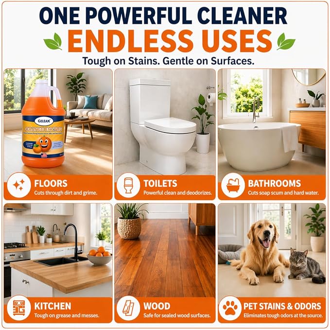 Multi-Purpose Probiotic Enzyme orange Cleaner, 1 Gallon (128 oz.) - Pet Stain and Odor Remover - Concentrated - Professional & Home Strength Drains, Floors, Bathrooms, Toilets Trash Can, Made in USA