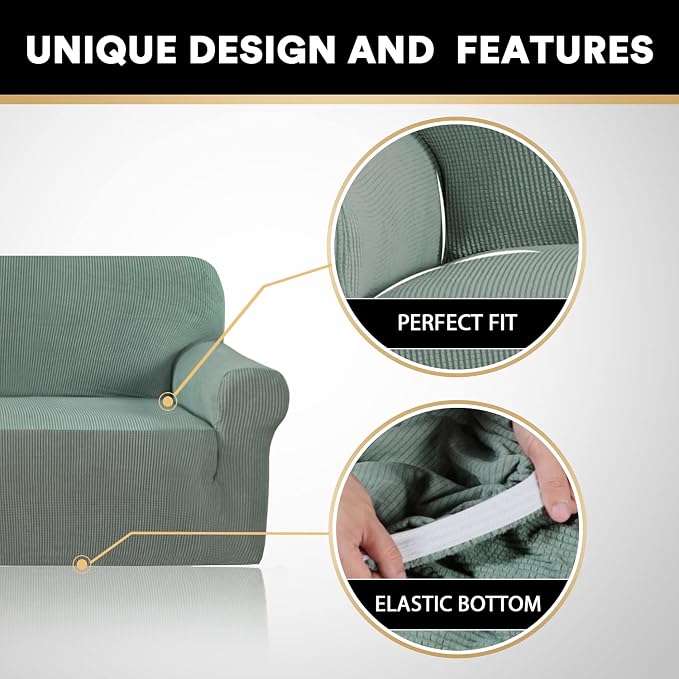 Oversized Stretch Sofa Cover Slipcover 1-Piece, Spandex Jacquard Fabric Universal Couch Cover for 3 Cushion, Washable Non Slip Sofa Cover, Pet Friendly(XL Sofa 101"-110", Sage)