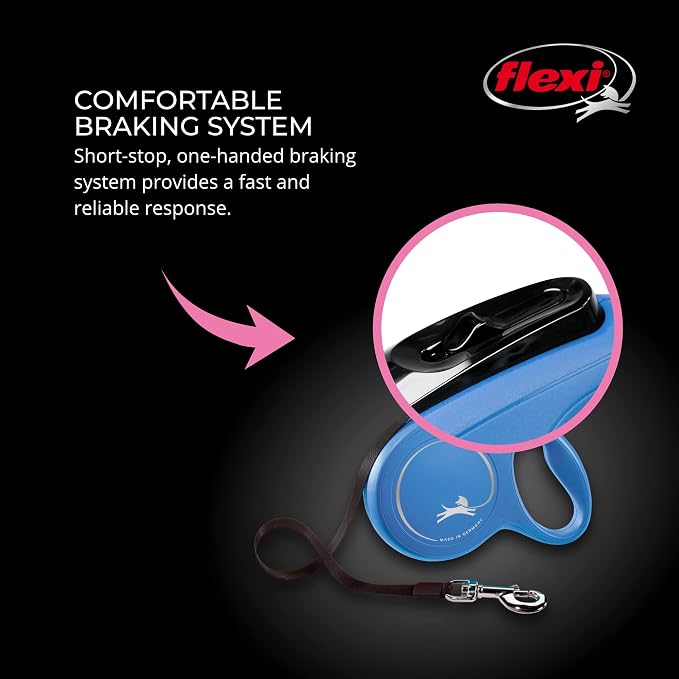 FLEXI® Classic Cord Retractable Dog Leash, Medium, 16 ft - Blue | German engineered, original flexi leash, durable quality for dogs up to 44 lbs, tangle-free, walking, reliable brake system