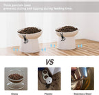 Ceramic Tilted Raised Cat Bowls, Elevated Cat Food and Water Bowl Set | Prevent Neck, Anti Vomit, Dish for Cats and Small Dogs, Dishwasher and Microwave Safe - White, Set of 2