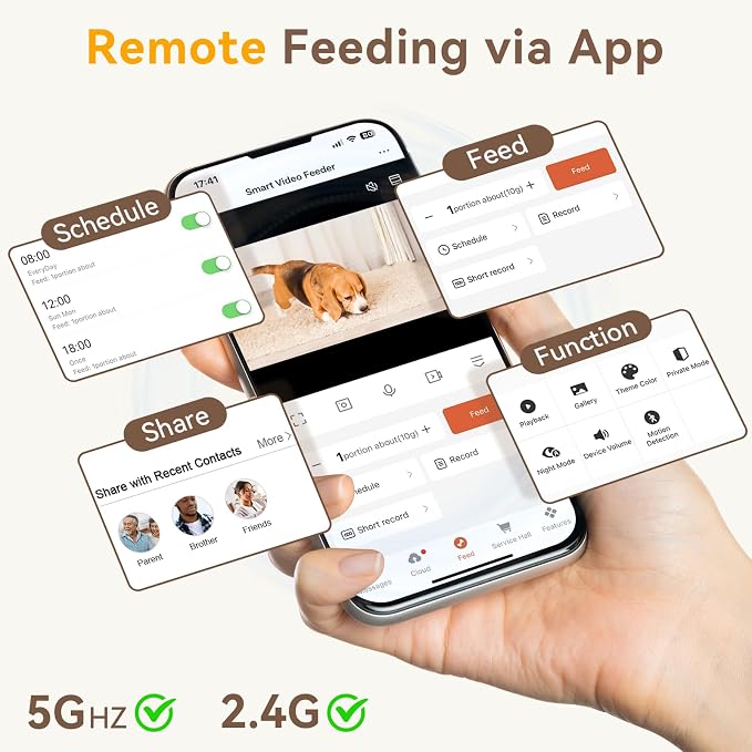 UTCG Automatic Dog Feeder with Camera: 8L/33 Cups 5G WiFi Timed Food Dispenser for Medium Dogs - 1080P HD Night Vision Video Recording 2-Way Audio APP Control | 5G WiFi, for Medium Dogs, 1080P HD Night Vision, Video Recording, 2-Way Audio, APP Control