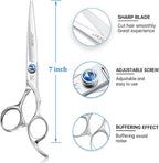 JASON Dog Grooming Scissors Shears - 7" Straight Ergonomic Pet Trimming Kit | Premium Cats Shear with Offset Handle and Jewelled Screw, Sharp, Comfortable, Gift