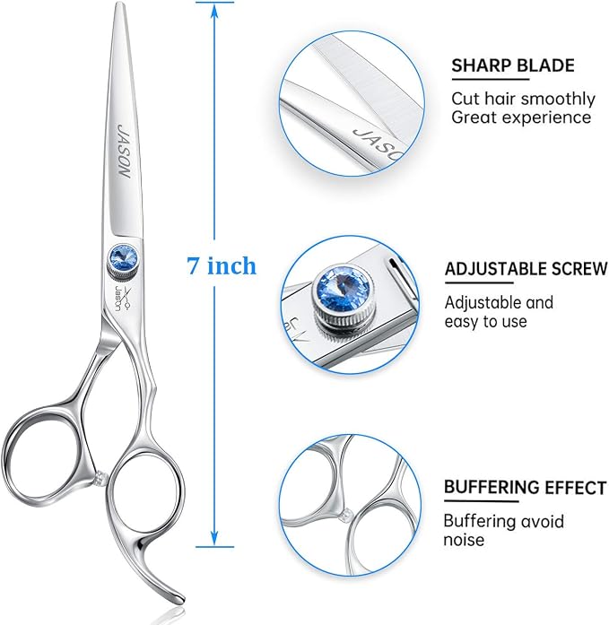 JASON Dog Grooming Scissors Shears - 7" Straight Ergonomic Pet Trimming Kit | Premium Cats Shear with Offset Handle and Jewelled Screw, Sharp, Comfortable, Gift