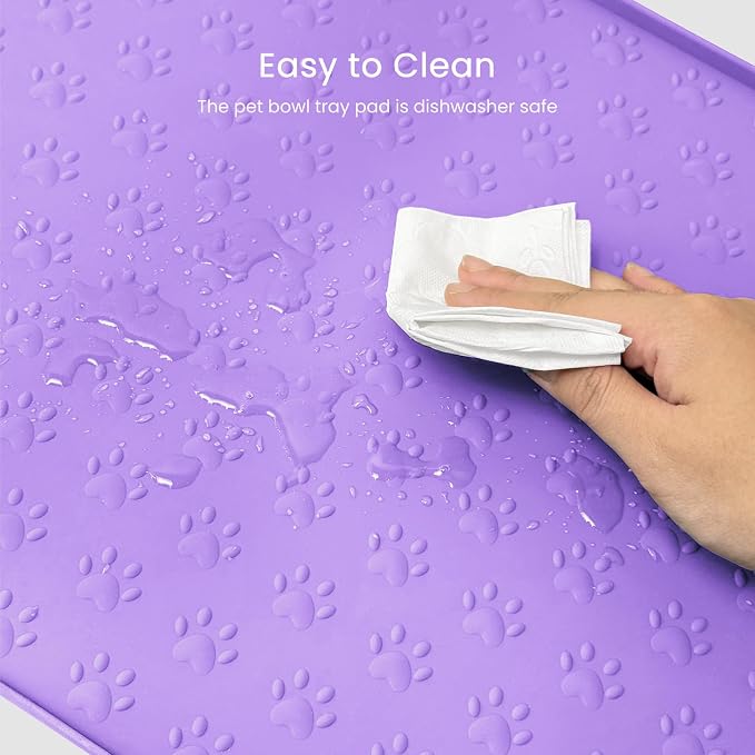 PWTAA Dog Food Mat Anti-Slip Silicone Dog Bowl Mat Thicker Pet Placemat Waterproof Cat Feeder Pad with Raised Edge Puppy Kitten Feeding Mats Suitable Small Medium-Sized Dogs Cats Eating Tray - 2PCS