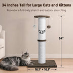 34-Inch Tall Cat Scratching Post for Large Cats, Stable Base, Brown | Heavy-Duty Cat Scratcher, Extra-Tall Thick Post, Soft Natural Cotton Rope, Hanging Interactive Cat Toys, Indoor Cat Furniture