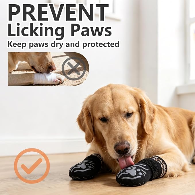 EXPAWLORER Dog Socks for Hot Pavement to Prevent Licking Paws, Non-Slip Dog Grippy Booties Shoes for Hardwood Floors, Traction Control Boots & Paw Protectors for Small Medium Large Senior Dogs Black S