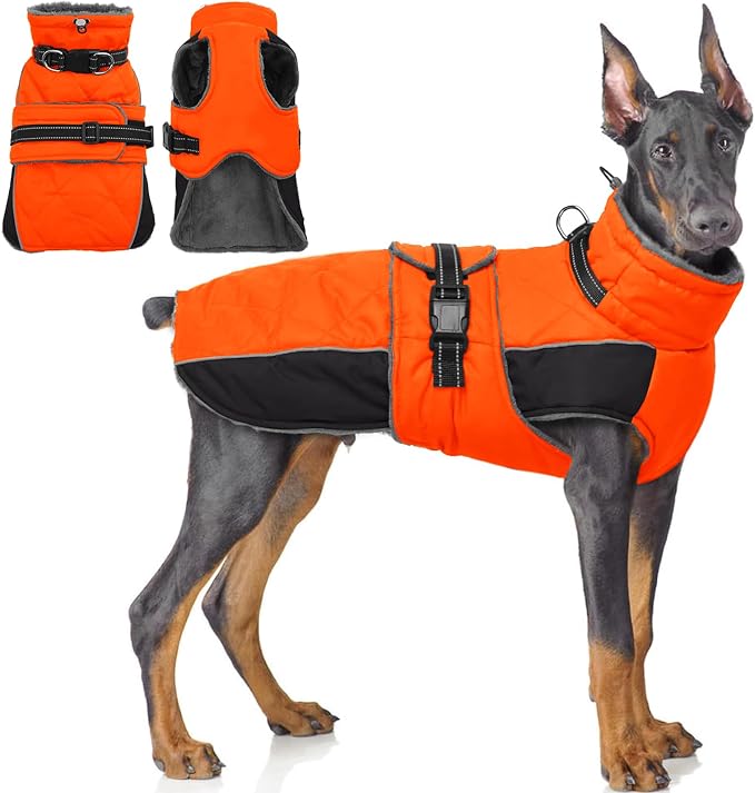 QBLEEV Warm Dog Jacket - Reflective, Adjustable Winter Coat with Turtleneck for Cold Weather, Waterproof Fleece Snowsuit for Small, Medium, Large Dogs