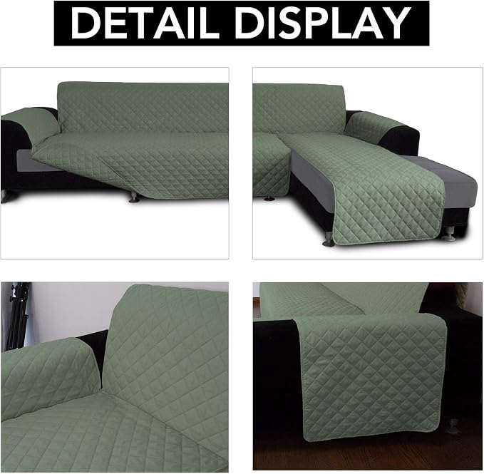 Easy-Going Sofa Slipcover L Shape Sofa Cover Sectional Couch Cover Furniture Protector Mat for Pets Dog Cat (X-Large,Greyish Green/Greyish Green) | Soft Sofa Slipcover For Dogs, Fits Left/Right Chaise Lounge Protector, Water Resistant Mat For Living Room
