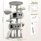 Globlazer S74G 74in Tall Cat Tree for Indoor Cats Large Adult, Beige | Sturdy Heavy Duty Cat Tree Tower for Multiple Cats with 7 Scratching Posts, 2 Spacious Condos, 2 Hanging Baskets