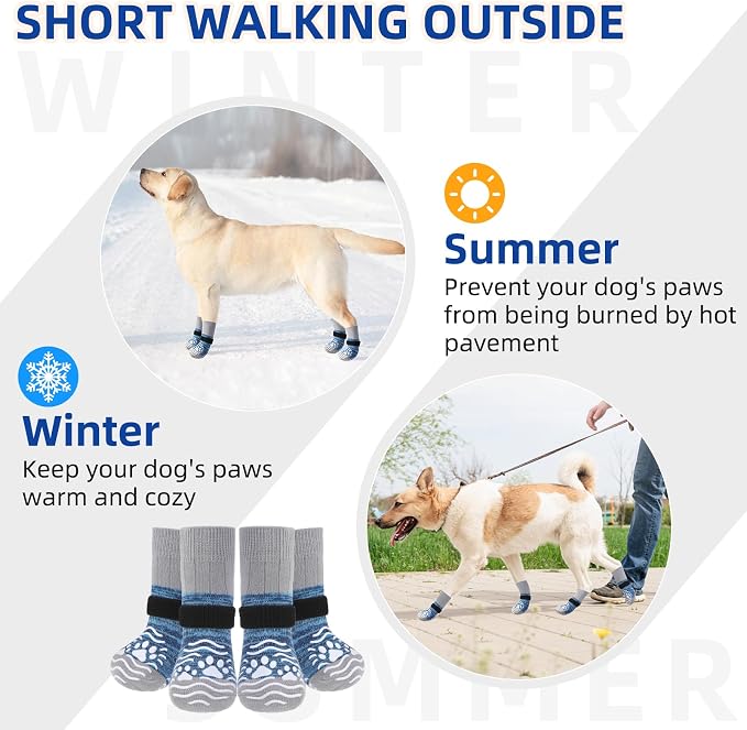 PUPTECK Anti Slip Dog Socks, Shoes with Grippers to Prevent Licking Hardwood Floors Traction, Rubber Boots & Paw Protectors, Senior Dogs Booties Navy Blue