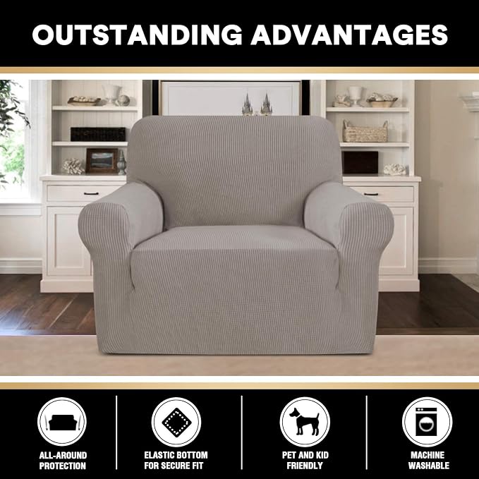 Stretch Chair Cover Chair Slipcovers with Arms 1-Piece Chair Sofa Slipcovers or Living Room Non Slip Armchair Cover Furniture Protector Dogs Pet Friendly(Armchair,Taupe)