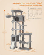 Feandrea Multi-Level Cat Tree for Large Cats, 79.5 inch Tall Cat Tower with 6 Resting Areas and Sisal Scratching Posts, 41.3 x 17.7 x 79.5 inch, Dove Gray Clawfy Collection UPCT020G101