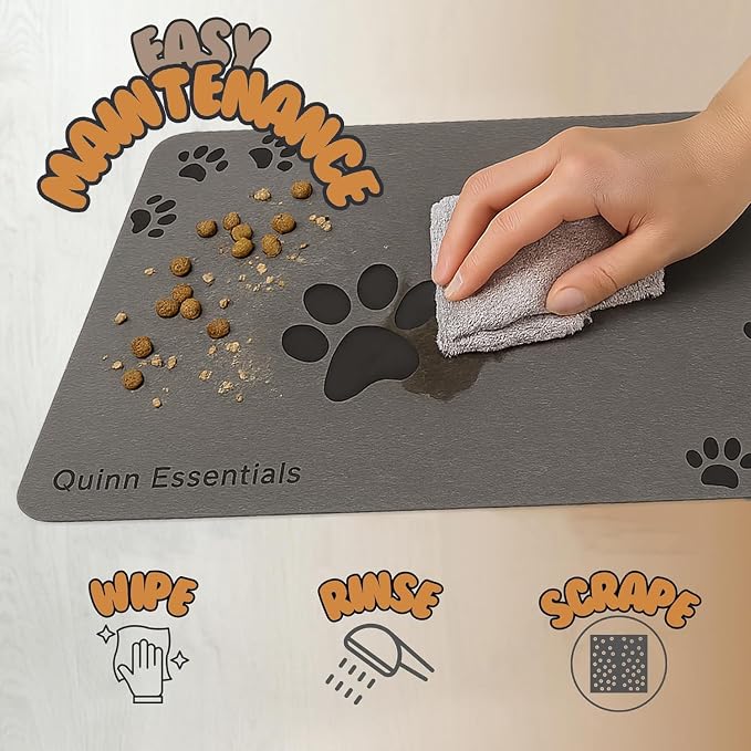 Quinn Essentials Dog Water & Feeding Mat Fast-Dry Diatomaceous Stone Tray for Bowls, Anti-Slip, Spill Control, Cleaner Area, Cat Feeding Tray, Travel Pet Mat