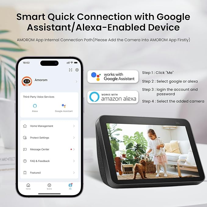 AMOROM Indoor Camera 2K, Baby/Kids/Elderly/Dog/Cat Camera | AI Smart Detection & Alarm, 2-Way Audio, Night Vision, 2.4G&5G WiFi App Control, Cloud & SD Card Storage, 2 Pack