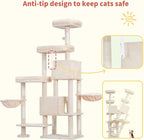 Hey-brother Cat Tree Tower with Stable Extended Base, 3 Platforms, MPJ038M | 70.9 Inches Multi-Level Sisal Scratching Posts, Wide Bed, 2 Cozy Condos, 2 Hammocks, Toy Balls for Indoor Cats, Beige