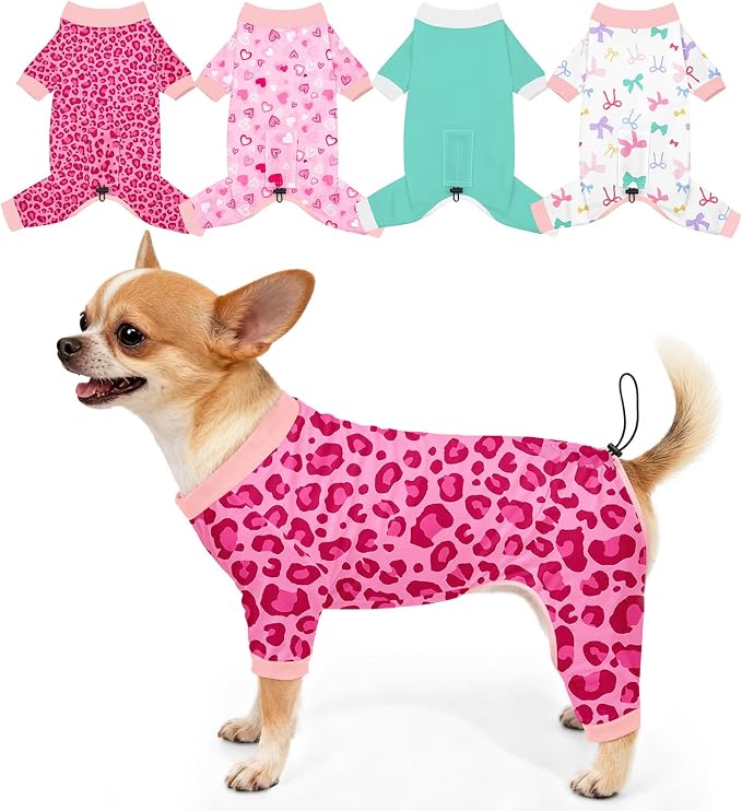 Bienbee Dog Pajamas, 4 Pack Adjustable Onesies for Small to Large Dogs S | Dog Shedding Suit with Soft Fabric, Breathable & Stretchy, and Adjustable Back Length for Sleeping Lounging and Daily Use