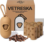 VETRESKA Dog Poop Bags Dispenser with Coffee Scented Waste Bags, Leak Proof | Extra Thick & Strong, 1 Holder and 105 Count Pet Poop Bags (7 Refill Rolls) for Dogs and Cats