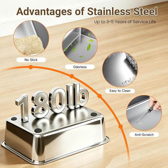 Enclosed Stainless Steel Litter Box, XL Covered MetalPan Includes Mat Scoop | Easy Cleaning Anti-Urine Leakage Non-Sticky Front Entry Top Exit