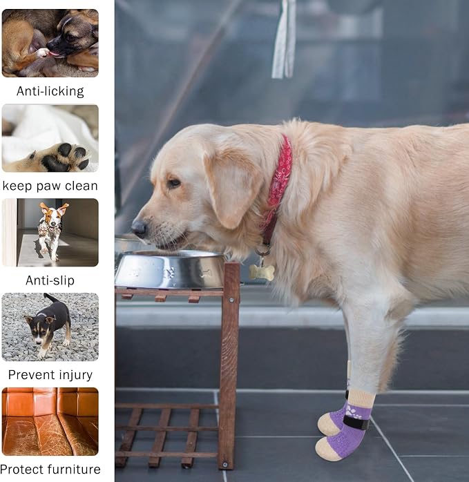SCENEREAL Anti Slip Dog Sock to Prevent Licking Paws for Hardwood Floors, Boots & Paw Protector Shoes for Hot/Cold Pavement with Grippers, Double Sides Grips for Small Medium Large Senior Dogs