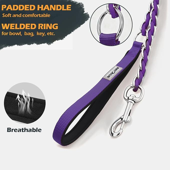 S-ETOVUS-Chain Dog Leash, Bite-Proof Metal Leash, with Padded Handle | Three Sizes 7.25FT/5.2FT/4FT, Woven From Nylon Rope And Chain, Durable And Bite-Resistant, Comfortable With Padded Handles.