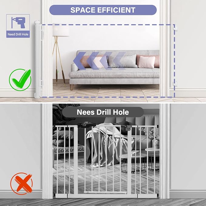 PRObebi Retractable Dog Gate for the House Extends to 54" Wide 34" Tall, Gates for Baby Indoor, Stair Gate for Outdoor, Staris, Hallways, Doorways, Deck, Porch, Need Drilling