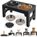 PAWISE Elevated Dog Bowls, 5 Height Adjustable Raised Dog Bowl Stand with 1 Slow Feeder Bowl & 2 Stainless Steel Bowls, Non-Slip Dog Feeding Station for Large, Medium, Small Dogs and Cats, Black