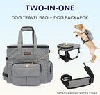 Modoker Dog Travel Organizer with 2 Collapsible Bowls for Supplies & Accessories, Airline Approved Dog Tote Pet Travel Bag with 2 Travel Food Container | Dog travel accessories set with feeding supplies, bowls, mat, and strap. Ideal for weekend trips.