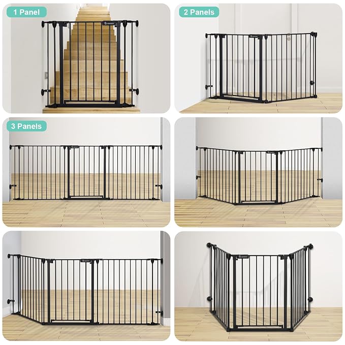 COMOMY 80" Extra Wide Baby Gate, Dog Gate for House Stairs Doorways Fireplace, Auto Close Pet Gate with Door Walk Through, 3 Metal Panels, Hardware Mounted Baby Fence Indoor Outdoor(30" Tall, Black)