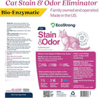Eco Strong Cat Stain And Odor Remover | Enzyme Urine Odor Neutralizer - Stain Remover for Carpet, Litter Boxes, Bedding, and Laundry [Citrus Scent, 32 oz. Spray]