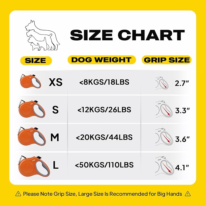 Fida Retractable Dog Leash, 16ft Heavy Duty Pet Walking Leash for Small Dog or Cat up to 26 lbs, Tangle Free. One-Hand Brake (Small,Orange)