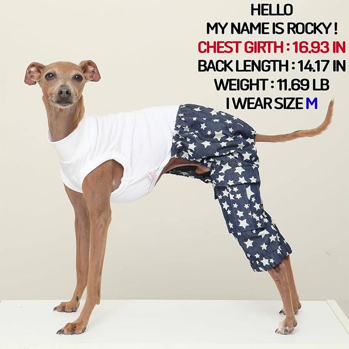 D Doggy Star Italian Greyhound Clothes Cargo Pants Onesie Outfit Whippet for Dog Coat (M,DNM Star Cargo)