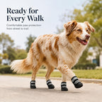 Dog Boots, Waterproof Dog Shoes with Reflective Straps, Rugged Anti-Slip Sole Paw Protectors for Medium Large Dogs, Breathable Pet Booties for Hot Pavement, Snow, Hiking, 4Pcs